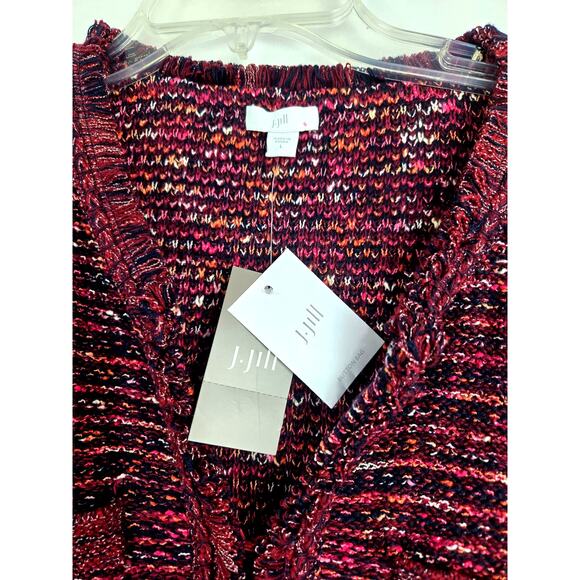J.Jill NWT Large Tweed Cardigan Sweater Multicolor Cranberry Fringe Boho #778 - Picture 6 of 8